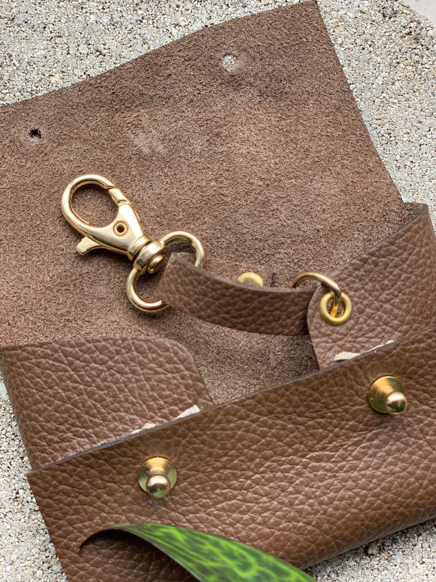Mary - Upcycled Leather Card Wallet with key Hook
